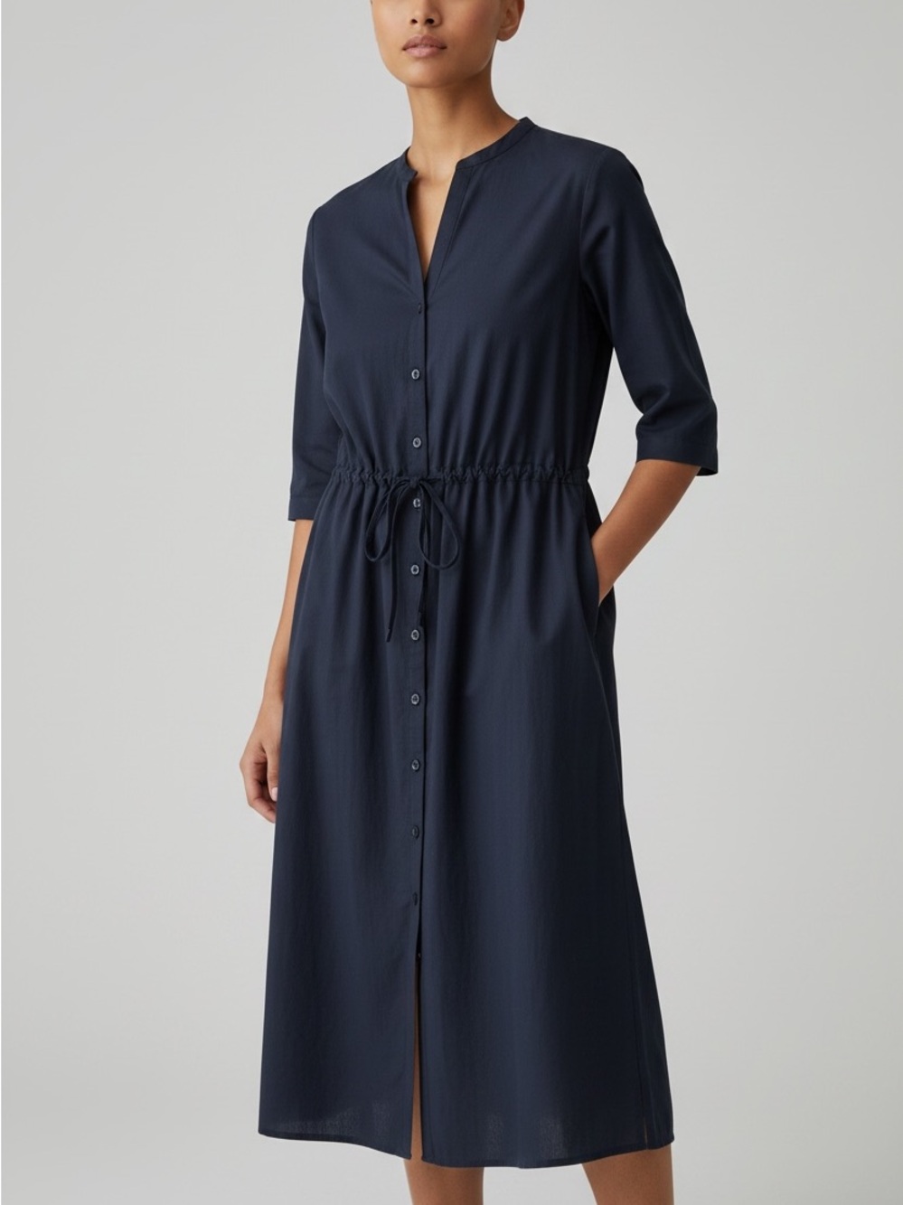 GAP Navy Button-Front Drawstring Midi Dress XS Capsule Summer Early Fall